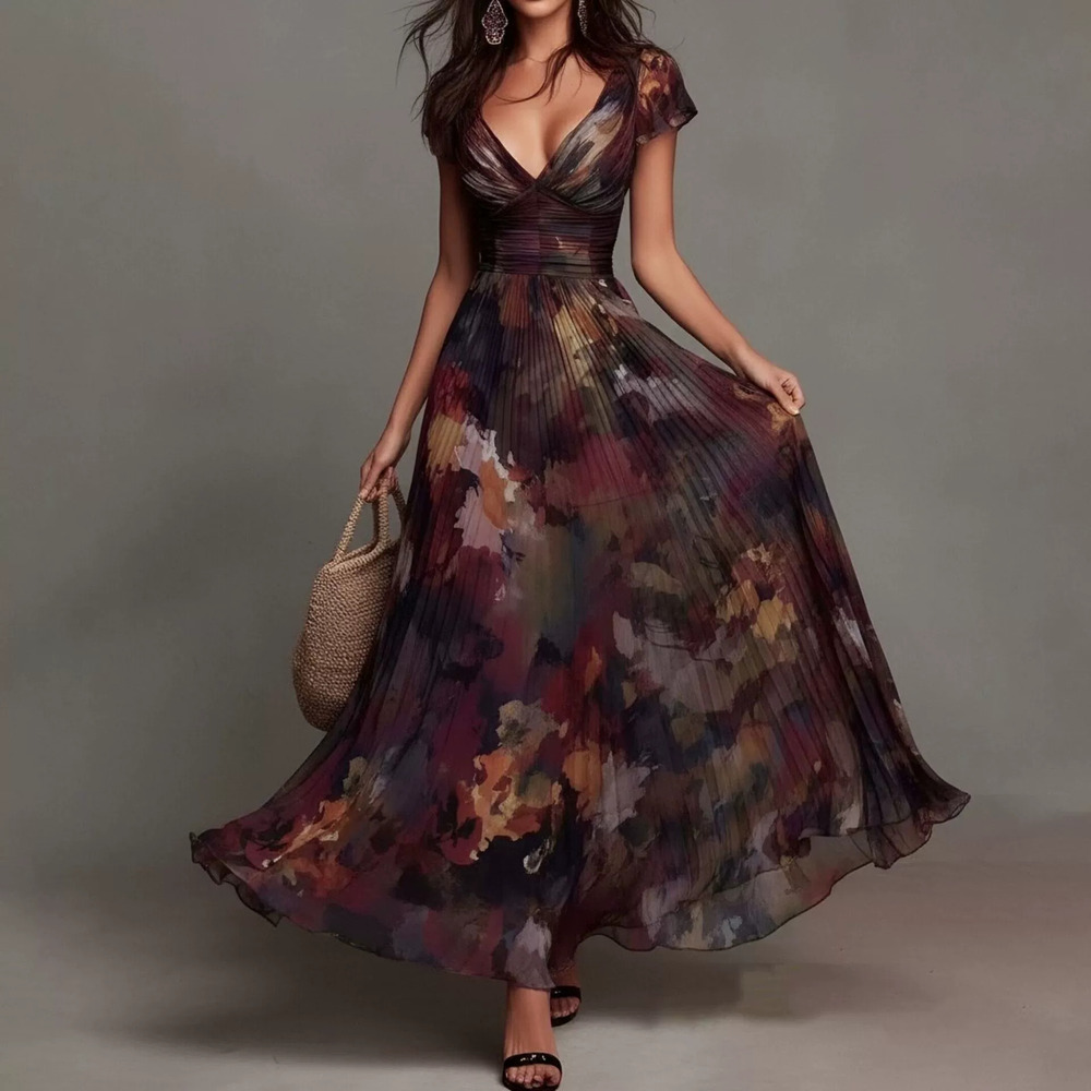 H&M Summer Elegant Floral Print French Collar Maxi Dress